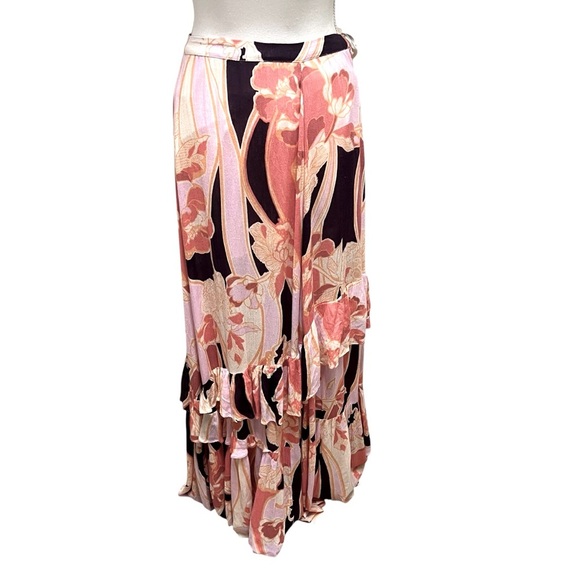 Free People Pink Bring Back The Summer Asymmetric Ruffle Maxi Skirt‎ Size 10 NWT - Picture 2 of 16
